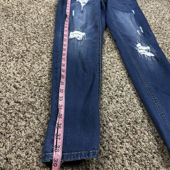 Wax Jean Women's Plus Sz 14 Denim Blue Distressed Dark High Rise Skinny Jeans - Picture 15 of 15